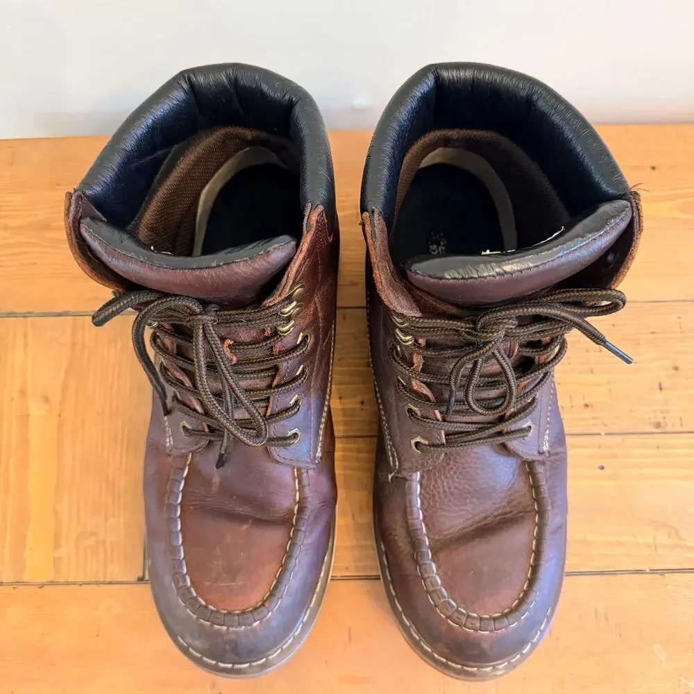 Safety Loong Men's Moc Toe Work Boots Size 11.5 Brown Leather Wedge Sole